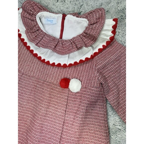 Foque 24m Girls Red White Holiday Dress High End Spanish Ruffle Pleat Embroidery - Picture 7 of 11